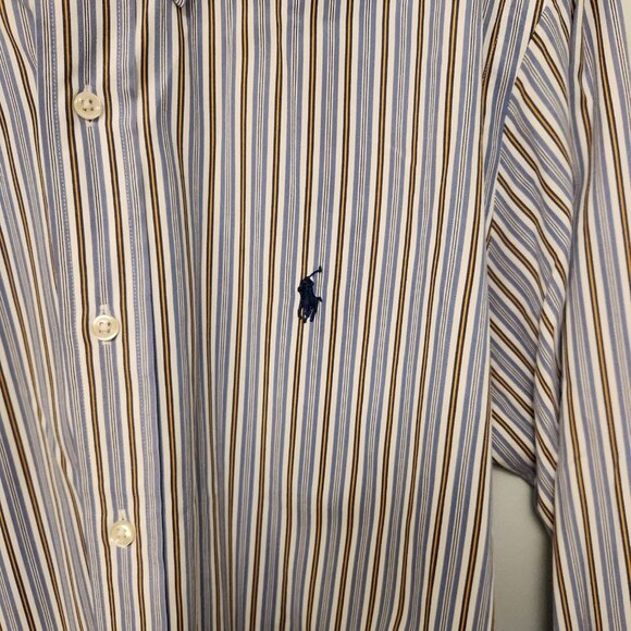 Ralph Lauren Shirt Custom Fit Button Up Blue Striped Mens Medium EUC - Picture 6 of 12